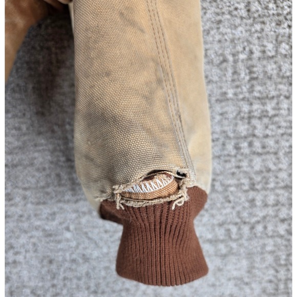 Vintage 90s Carhartt J13 Santa Fe Tan Brown Jacket Red Quilt Lined Mens Large - Picture 13 of 16